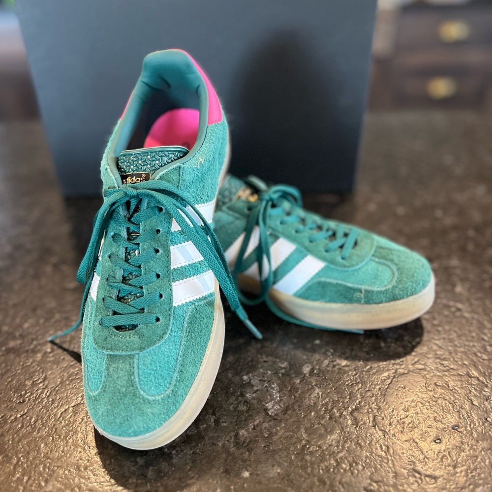 Adidas Green and Pink Gazelle Sneakers